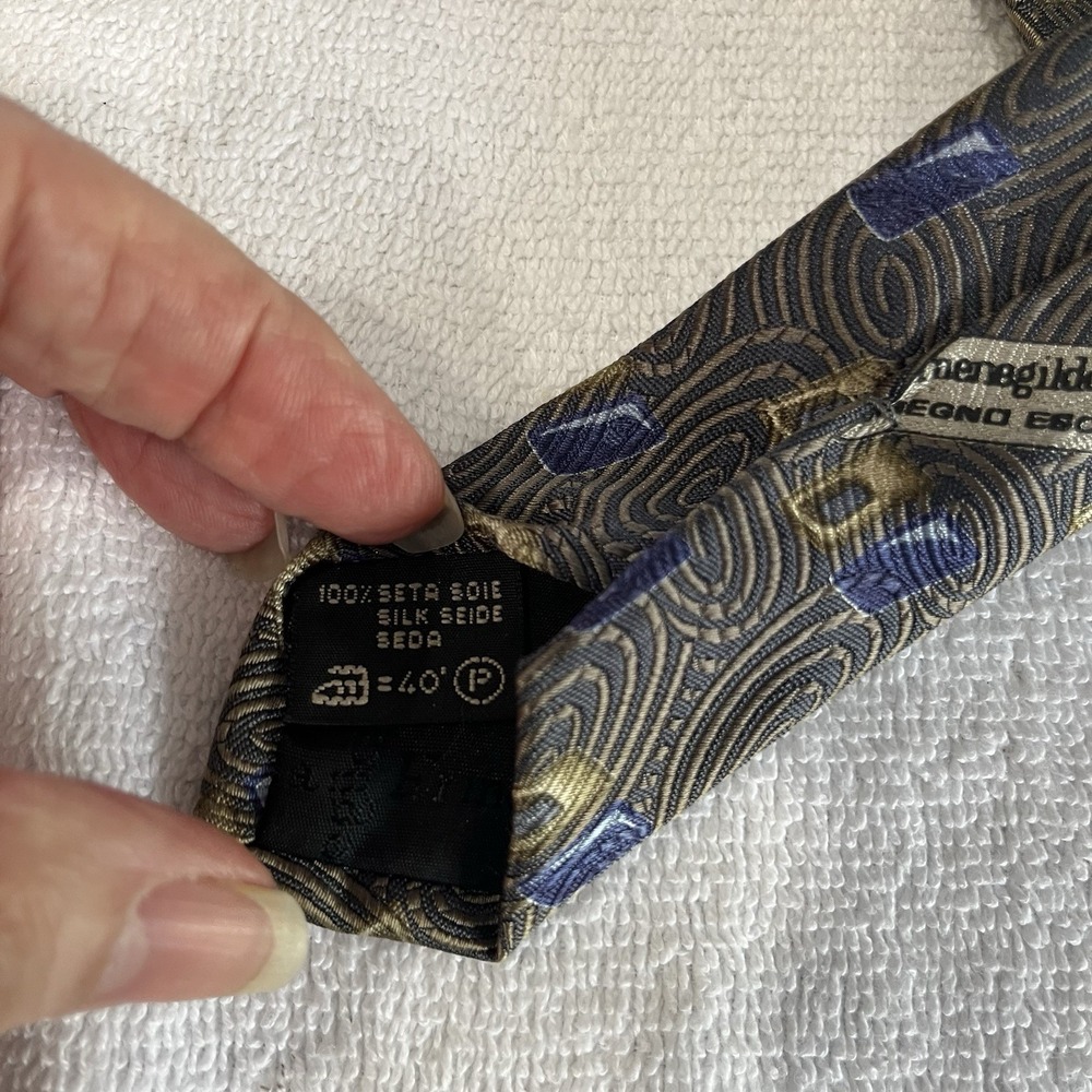 Ermenegildo Zegna 100% Silk Blue Yellow Abstract Print Tie old money - Picture 2 of 7